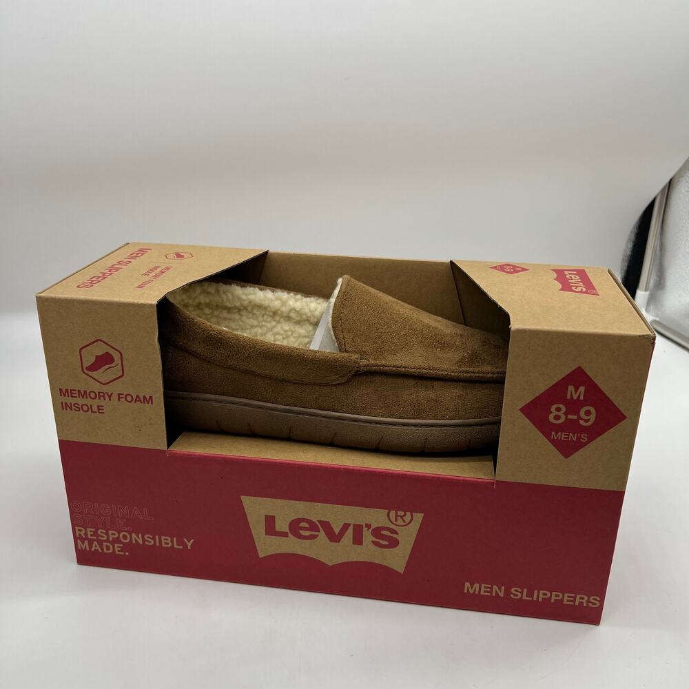 Men's Levi's Memory Foam Fleece Lined Slippers Size Medium 8-9 Brown